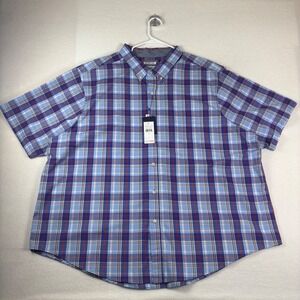 Haggar Mens 4X Blue Red Plaid Short Sleeve Stretch Button Down Shirt New